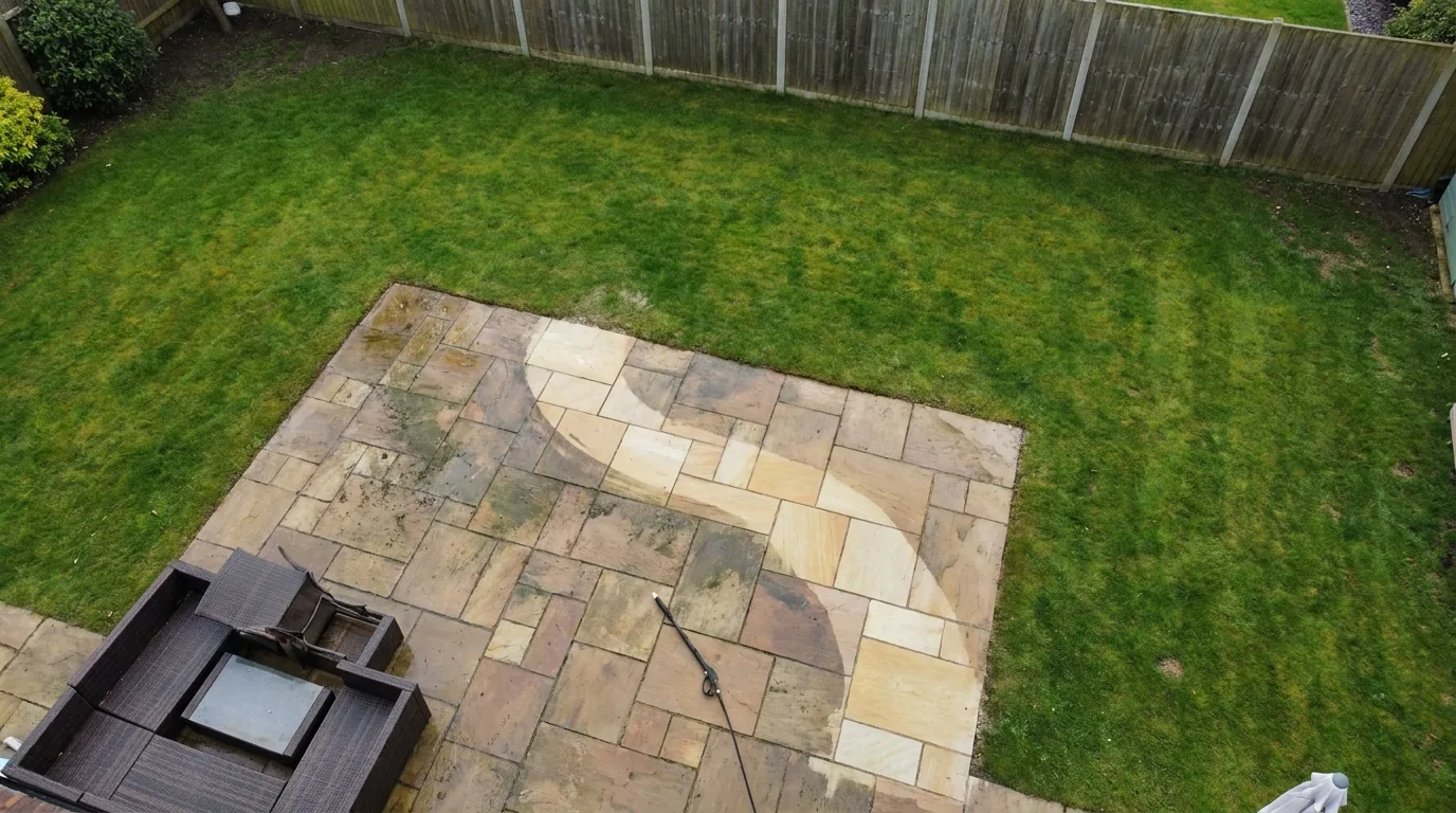 Aerial view of a garden patio ready for summer