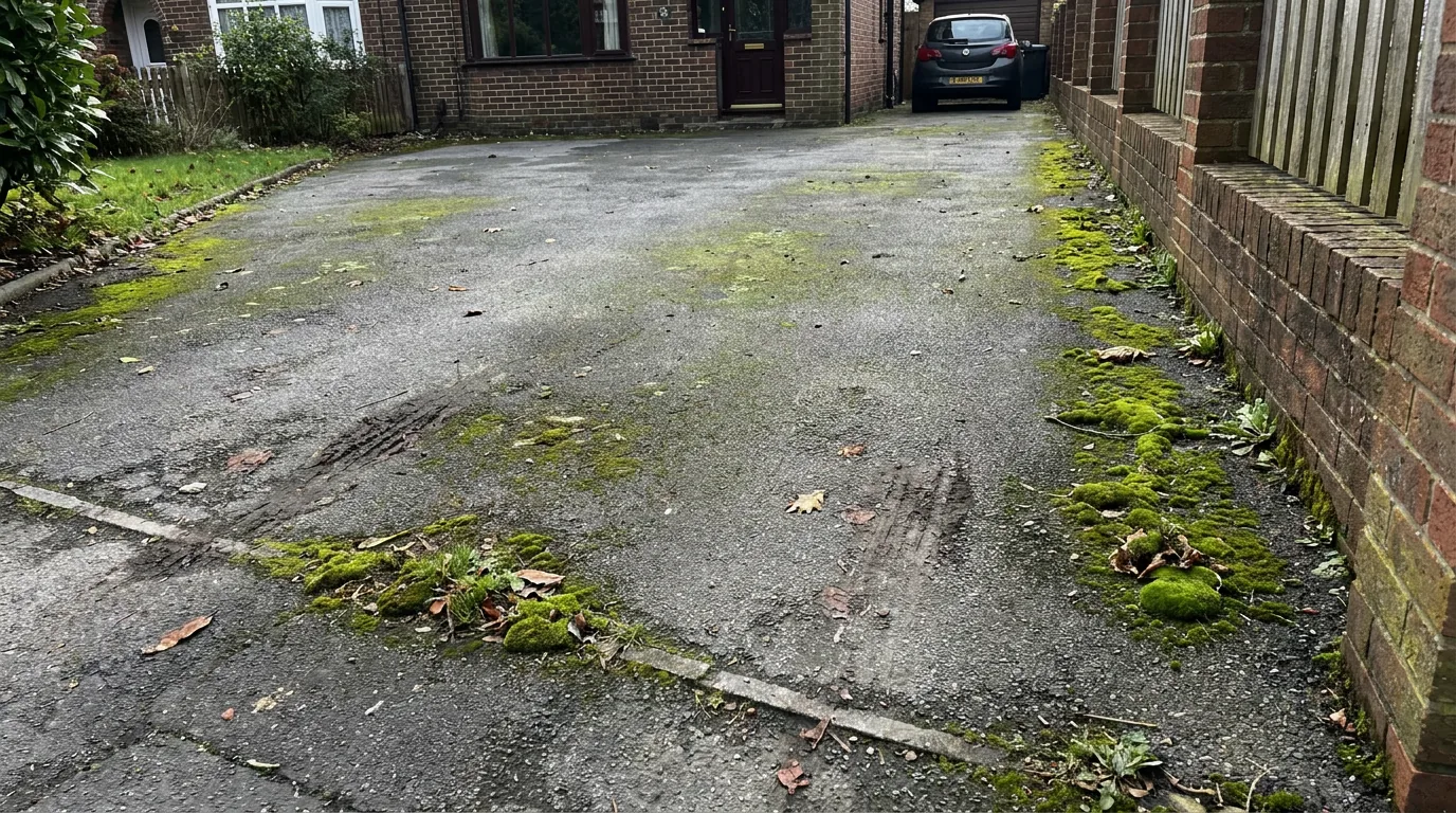 Tarmac driveway before cleaning