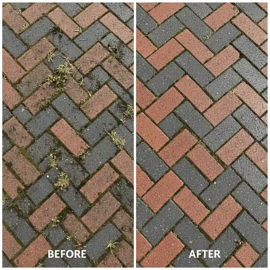Block paving cleaning before and after - Surrey
