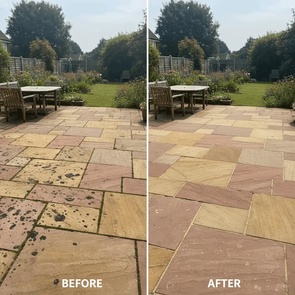 Patio cleaning before and after - Reigate, Surrey