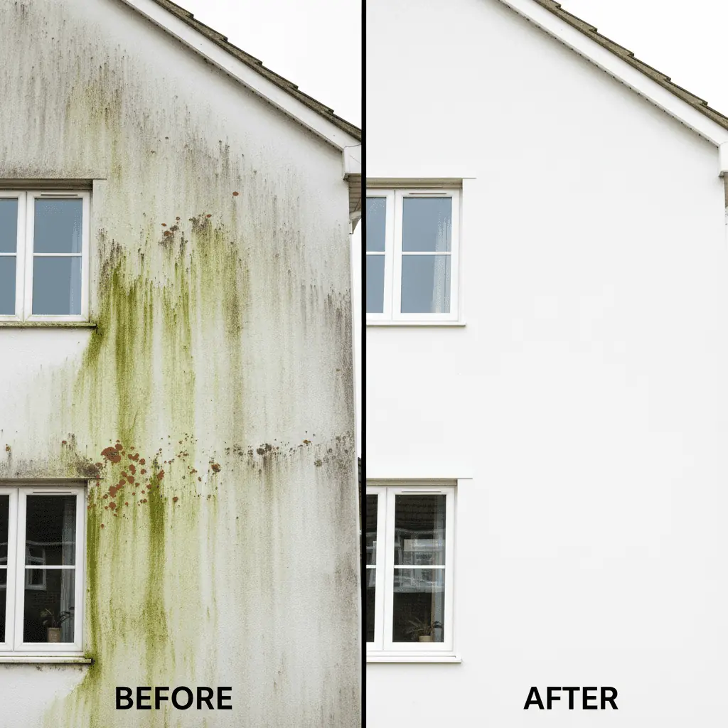 Render cleaning before and after comparison - Dorking, Surrey