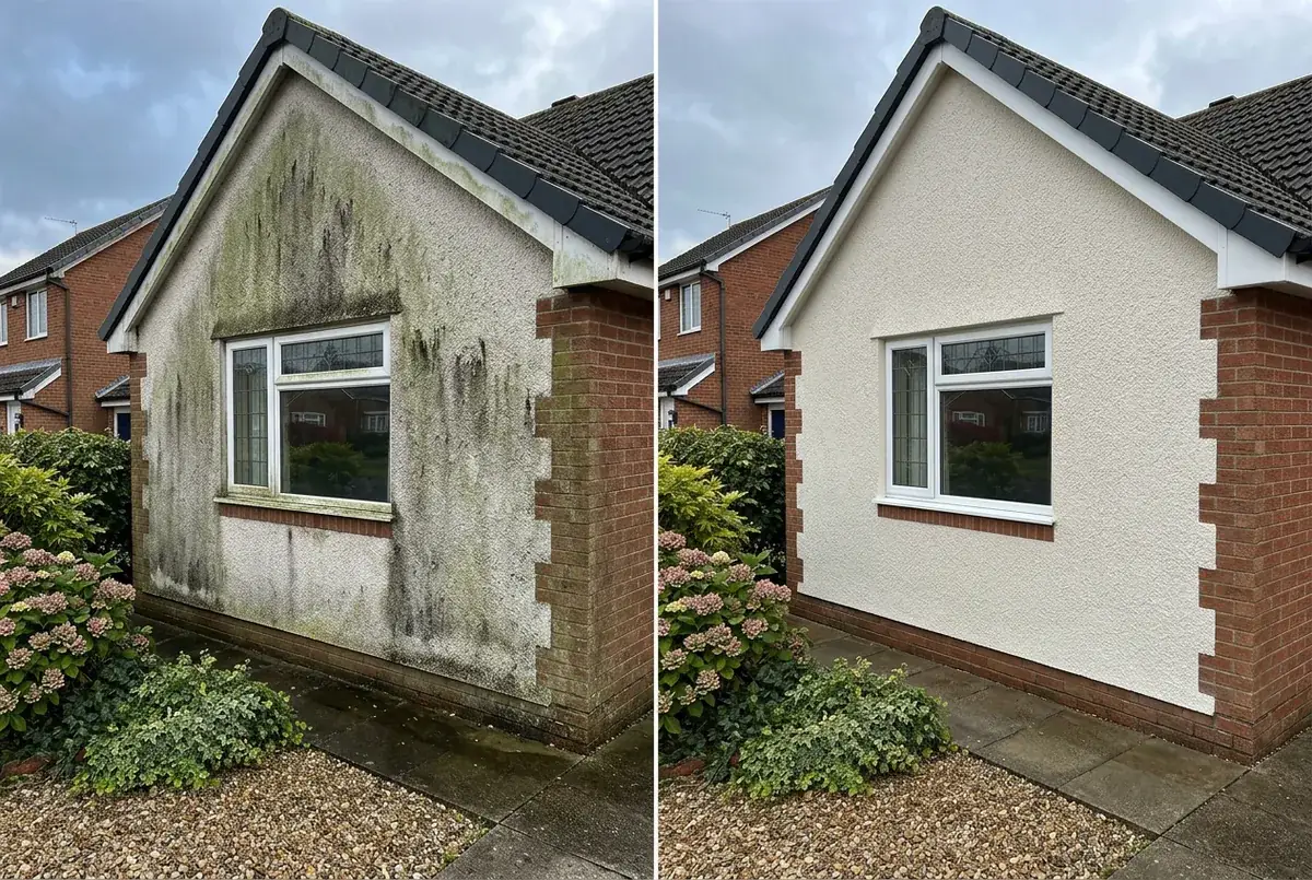 Before and after of soft washing — illustrative example of typical results